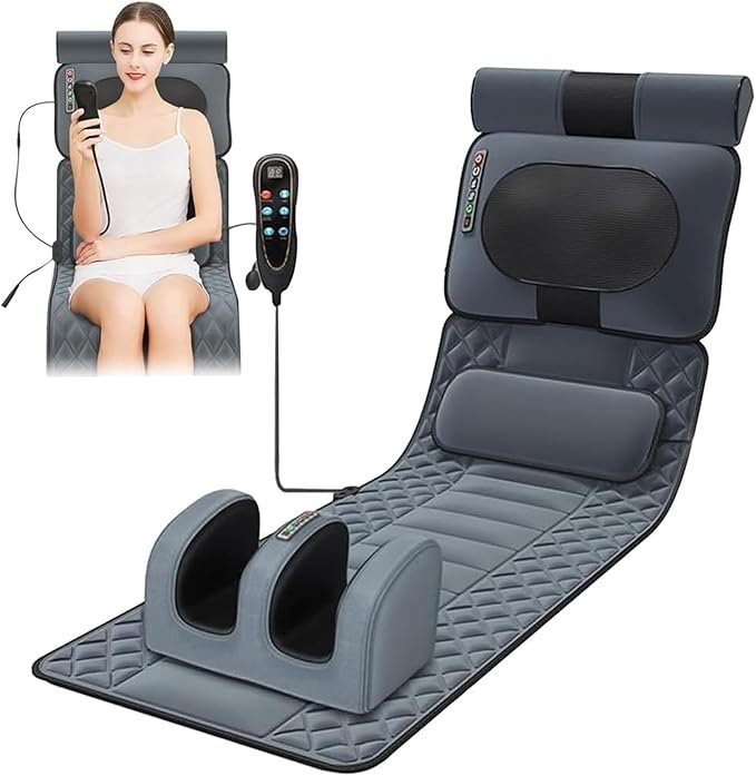 Matelas de massage thermique multifonction avec 12 moteurs de vibrations et vertèbres lombaires + cou - Coussin de massage chauffant pour tout le corps - Soulagement de la douleur de la tête