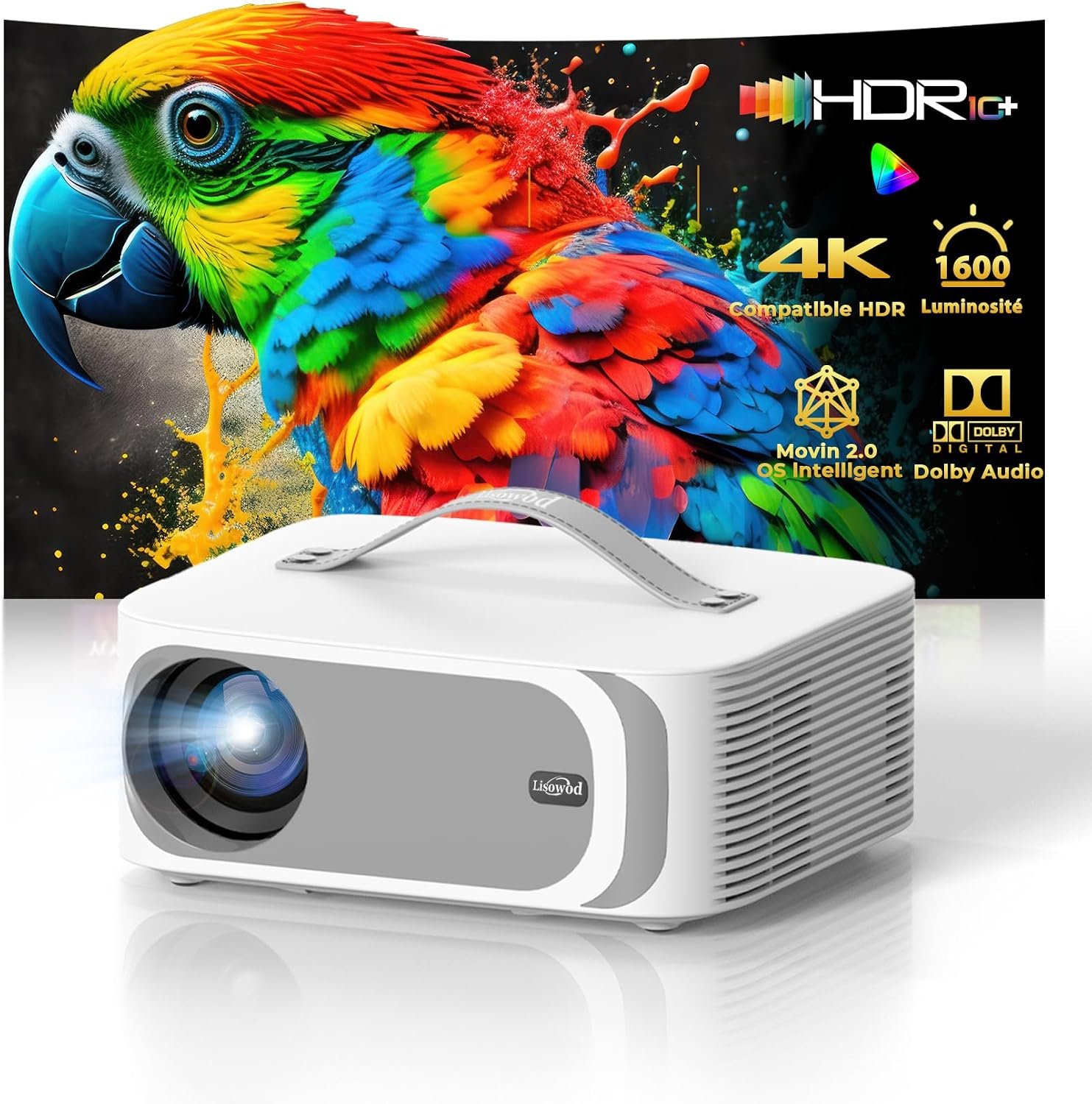 Videoprojecteur 4K【App Intégrée/1600 Luminosité/Auto Focus/Keystone】