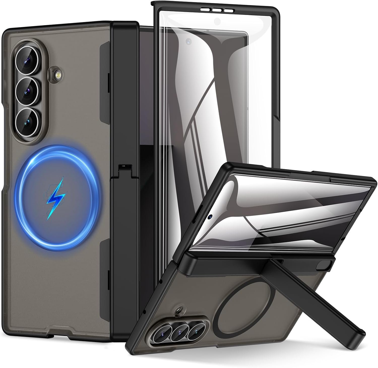 Coque pour Samsung Galaxy Z Fold 7 avec béquille, Protection d'écran Avant et Protection de la charnière Noir