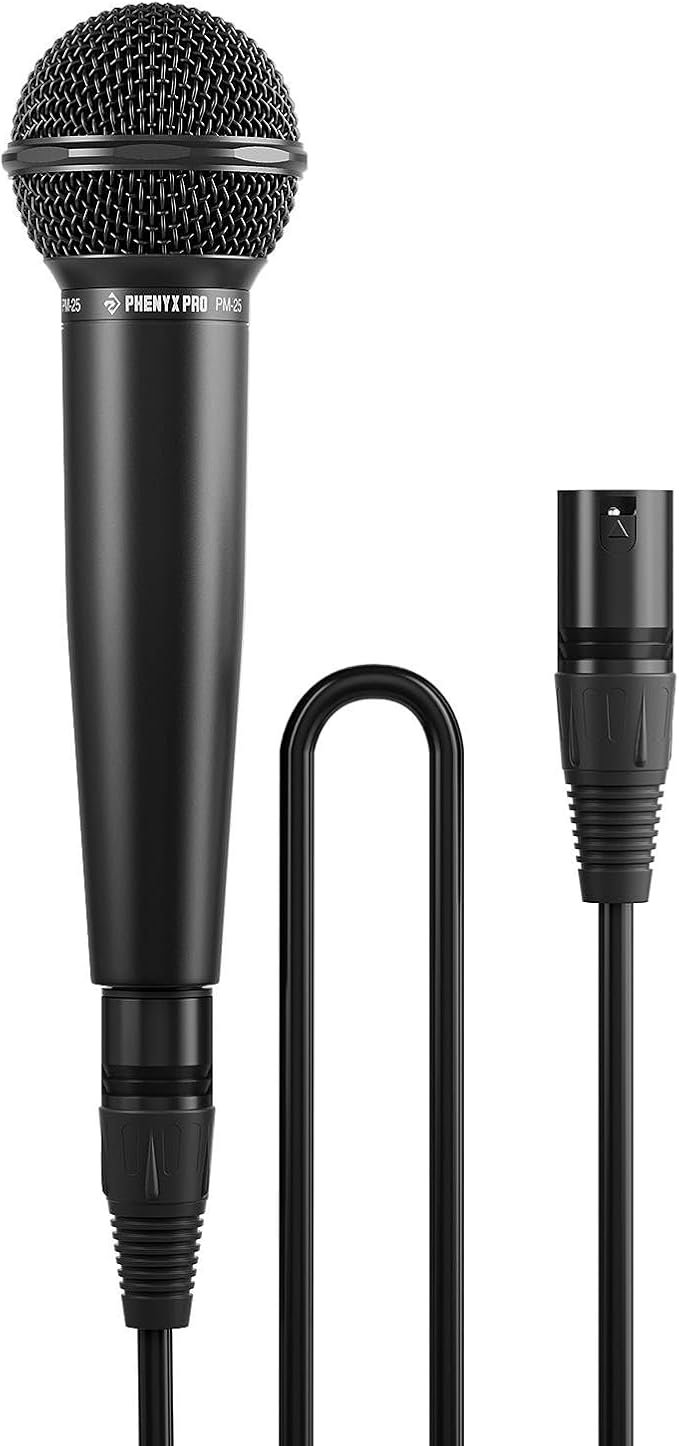 Micro Vocal Dynamique Cardioïde XLR PM-25 | Directivité cardioïde, Micro main dynamique, Câble XLR 5 m, Pince micro, Sac de transport, Chant, Scène, Studio, Karaoké