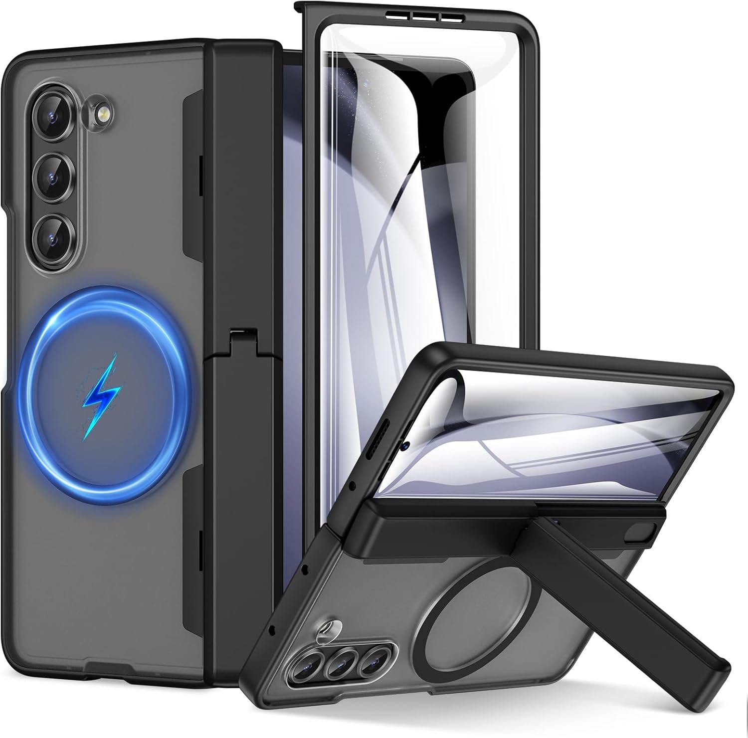 Coque for Samsung Galaxy Z Fold 5 avec Kickstand & Front Screen Protector Charge Magnétique Protection & Charnière Magnétique (Noir)