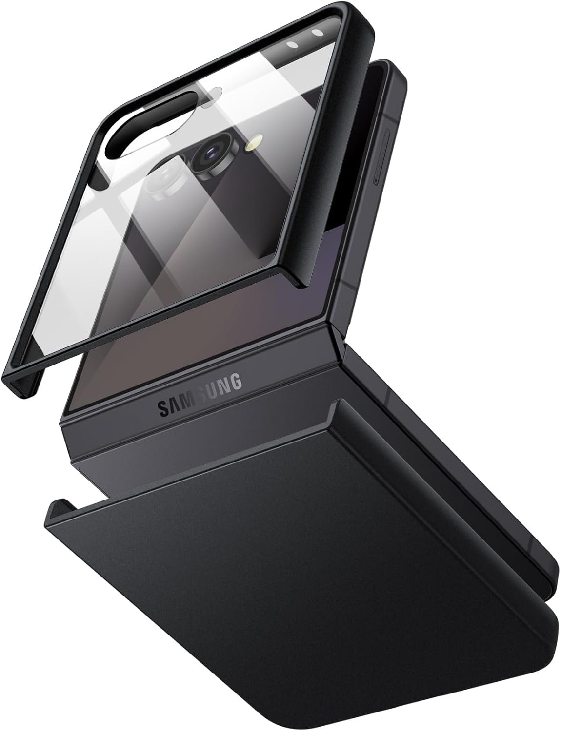 Coque JETech pour Samsung Galaxy Z Flip 7 (2025) avec protecteur d’écran avant intégré en verre trempé, Noir)