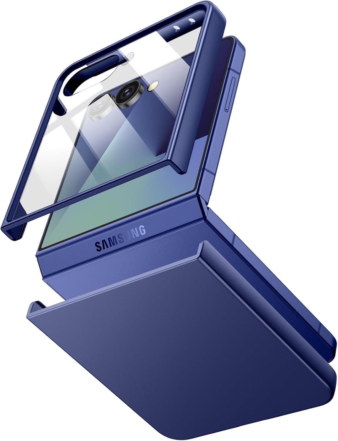 Coque JETech pour Samsung Galaxy Z Flip 7 (2025) avec protecteur d’écran avant en verre trempé intégré, (Bleu ombre)