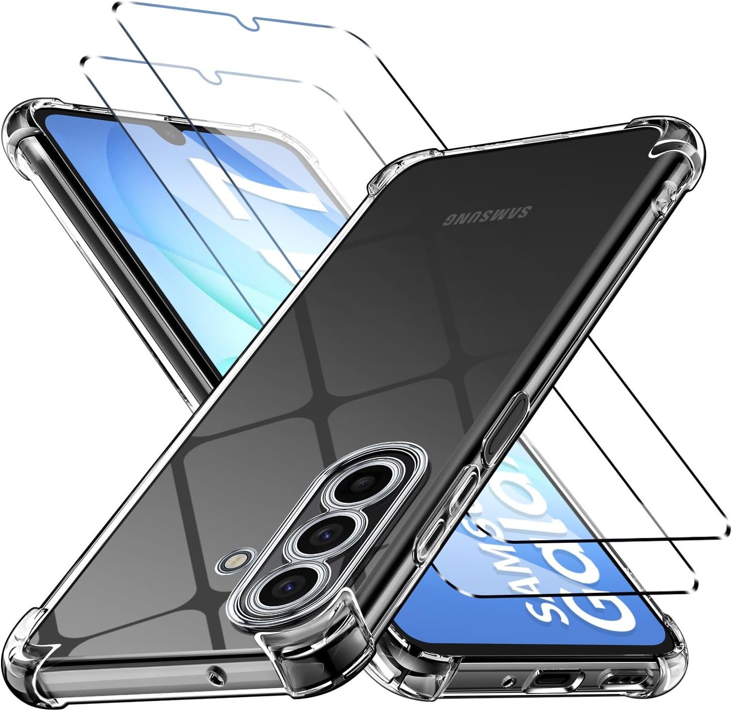 Teck Coque pour Samsung Galaxy A17 4G/5G + 2 Verre Trempé Protection écran, Housse Etui en Silicone TPU Souple (Transparent)