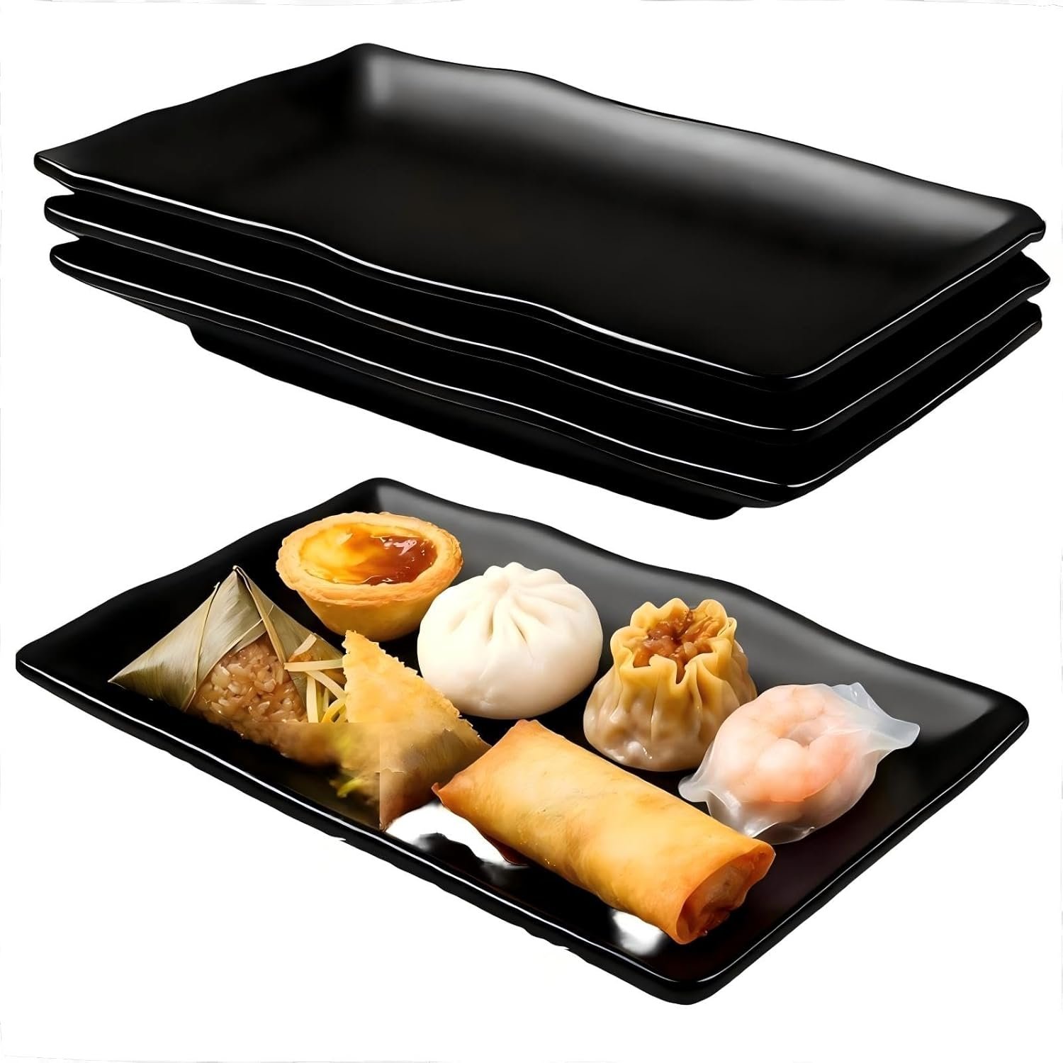Lot de 4 plateaux de service rectangulaires - 20,7 x 12,8 x 2,7 cm - En porcelaine - Réutilisables - Pour dessert, entrées, salade, fruits