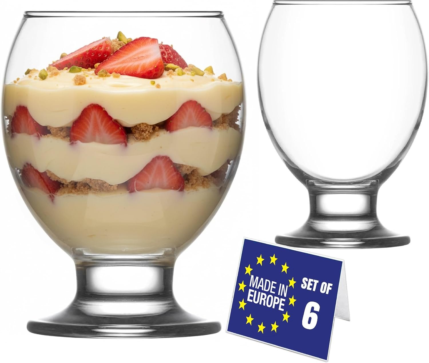 Coupes à Glace en Verre Lot de 6 280ml 100% SANS PLOMB Verrines à Pied, Plats à Sundae, Verres à Crème Glace Pudding, Bols à Dessert, Ice Cream Bowls, Dessert Bowls