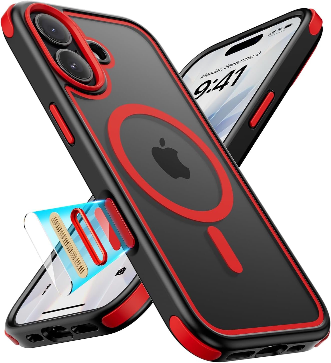 MobNano Coque pour iPhone 17, Compatible avec MagSafe Magnétique, Hybrid Coque pour iPhone 17 avec Color Noir/Rouge