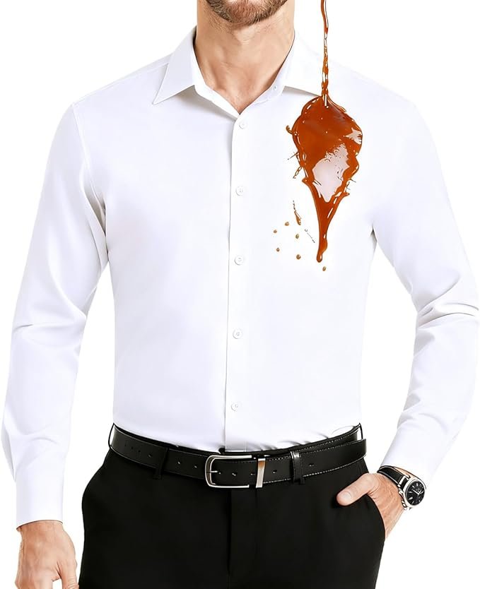 Chemise Homme Anti Tache Waterproof Respirante Chemise Homme Manches Longues Infroissable sans Repassage Business Décontractée pour Bureau Mariage Voyage