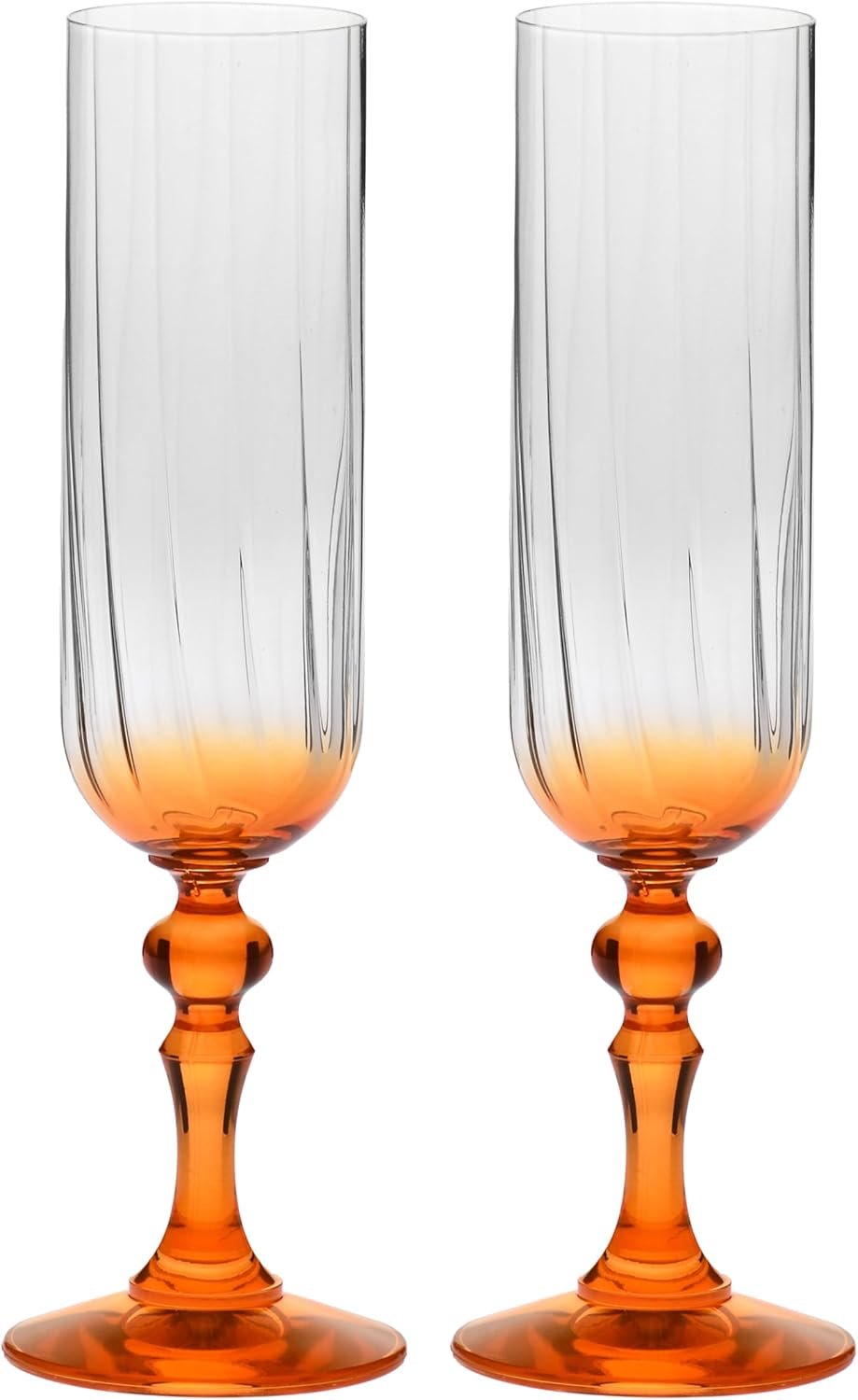 Flûtes à Champagne 200 ml avec pied orange, lot de 2 – pour mocktails, Mimosa, Prosecco, Cava et Spritz – cristal sans plomb – compatibles lave-vaisselle – Bubble Celebration Moments