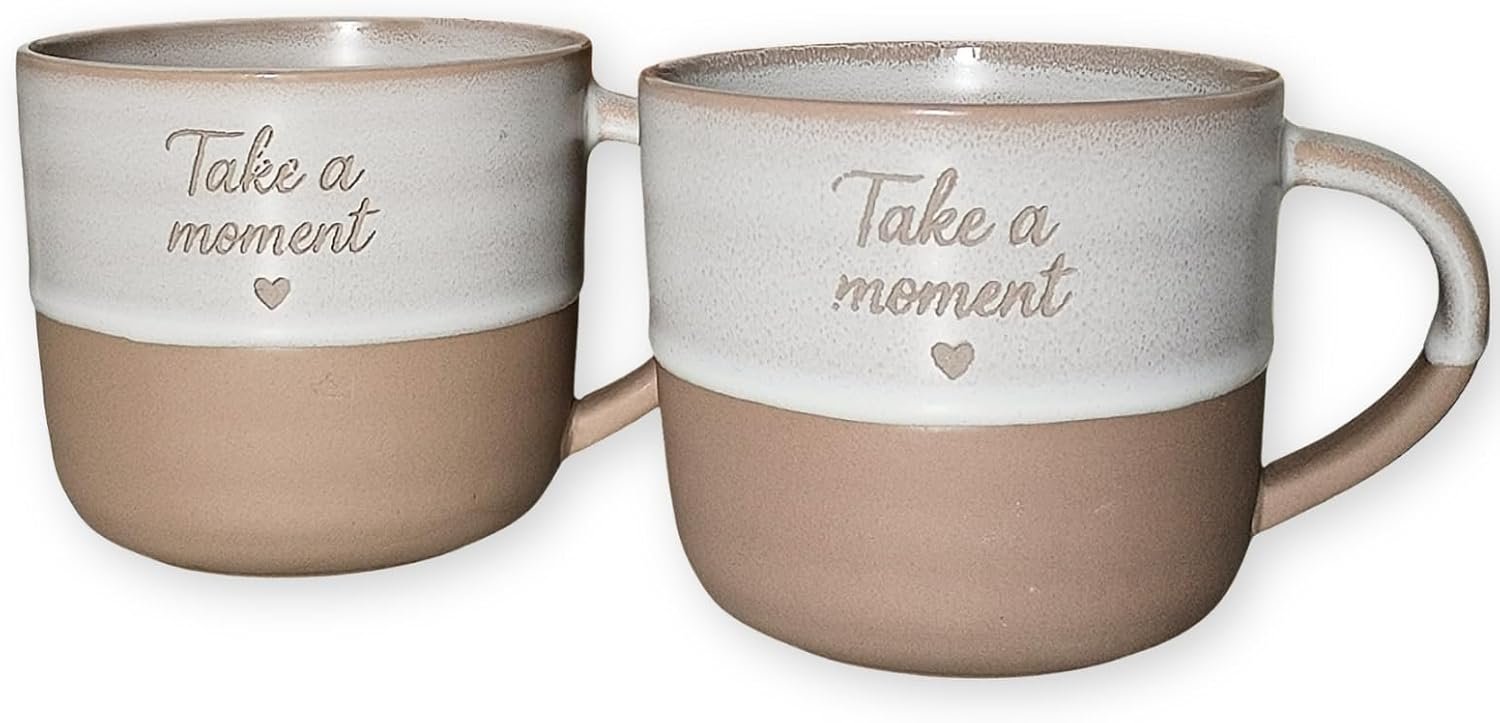 Coffret Cadeau 2 Mugs en Céramique 400 ml –Tasses Café “Take a Moment” – Idéé Cadeau Femme, Couple, Anniversaire, Crémaillère - Thé, Cappuccino