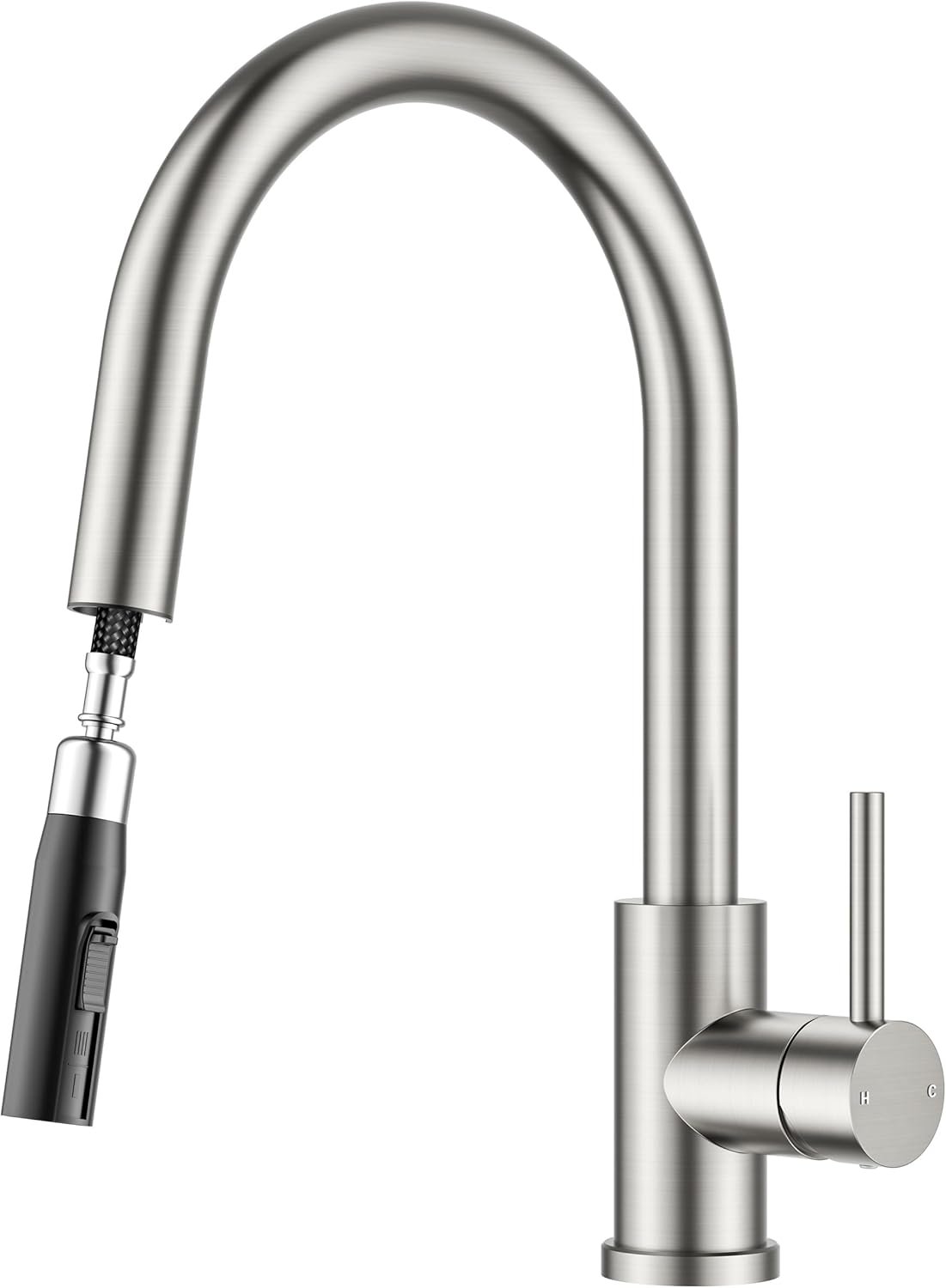 Robinet Cuisine, Mitigeur Cuisine Extractible Escamotable, Robinet Évier de Cuisine à Courbe Haute avec 2 Modes, Rotation à 360°, Acier Inoxydable