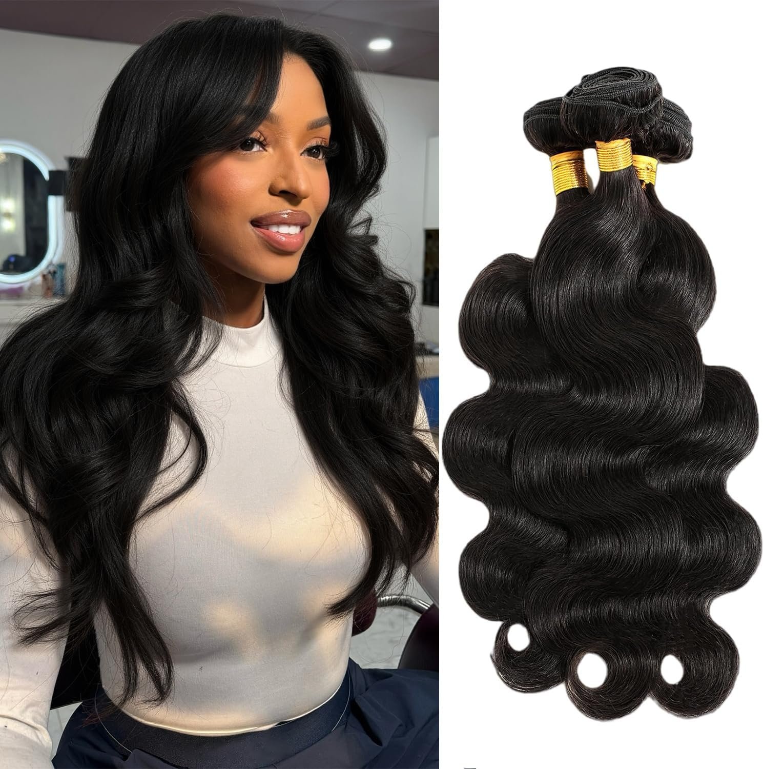3 Bundles de Cheveux Humain Body Wave Bundles Human Hair 100% Brésiliens Vierges et Non Traités