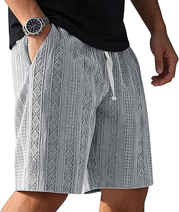 Short Homme Casual Taille élastique Cordon de Serrage Été Baggy Short Cargo Sport Homme avec Poches Chino Bermuda Homme Motif Losange Jogging