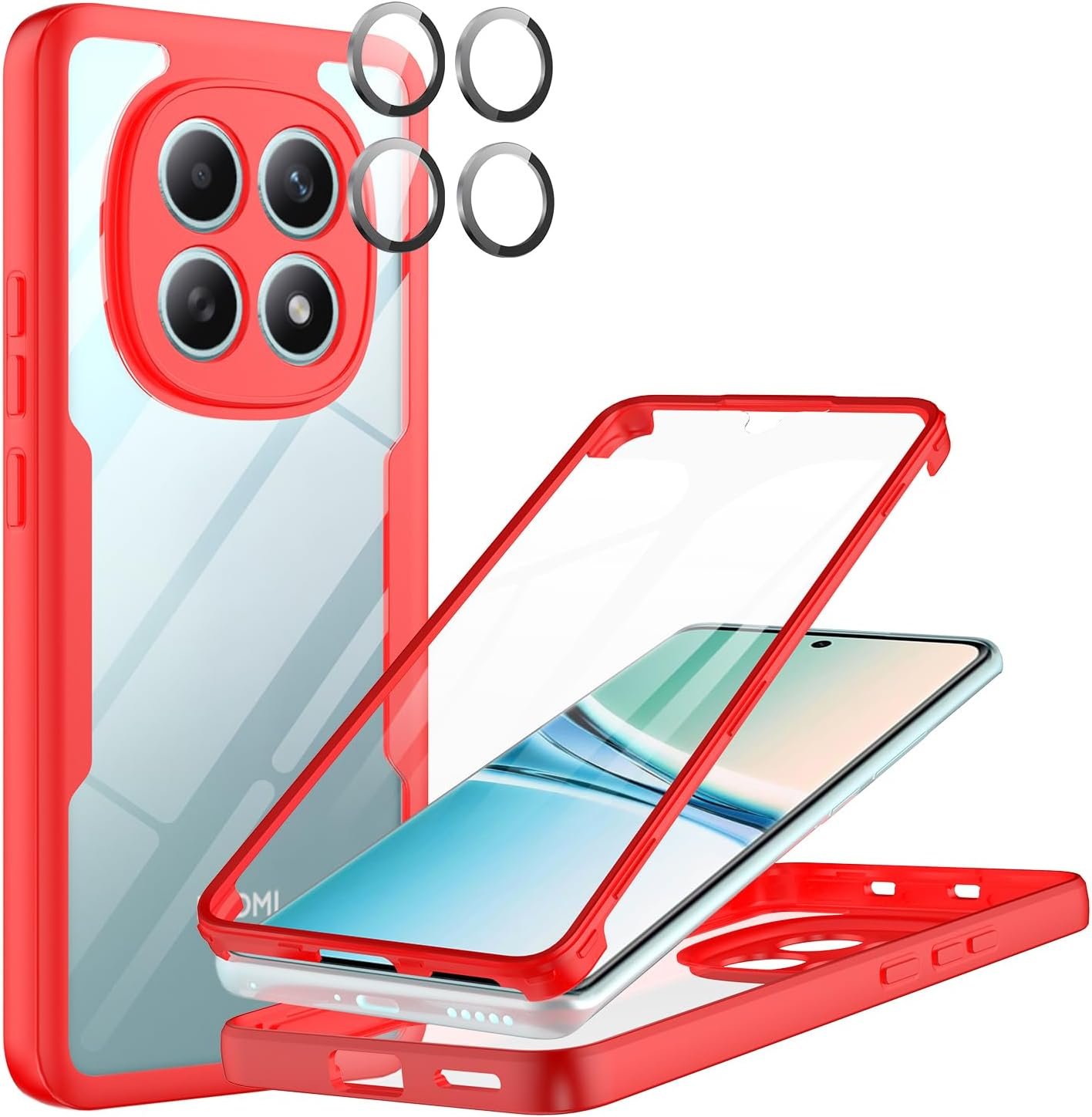 Coque pour Coque Xiaomi Redmi Note 15 5G, Antichoc Housse avec Protection écran Dureté Intégrale 360°Protection Double Face(Rouge)