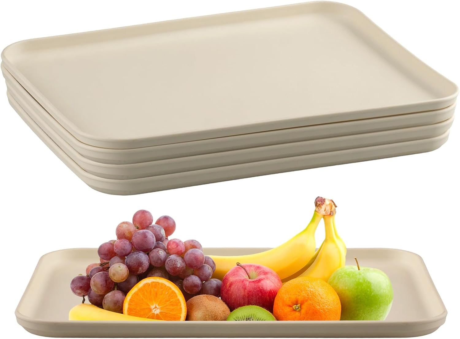 Lot de 4 plateaux de service en plastique 30,5 x 22 x 1,5 cm Plateau de service rectangulaire pour cuisines, restaurants, cafés, hôtels