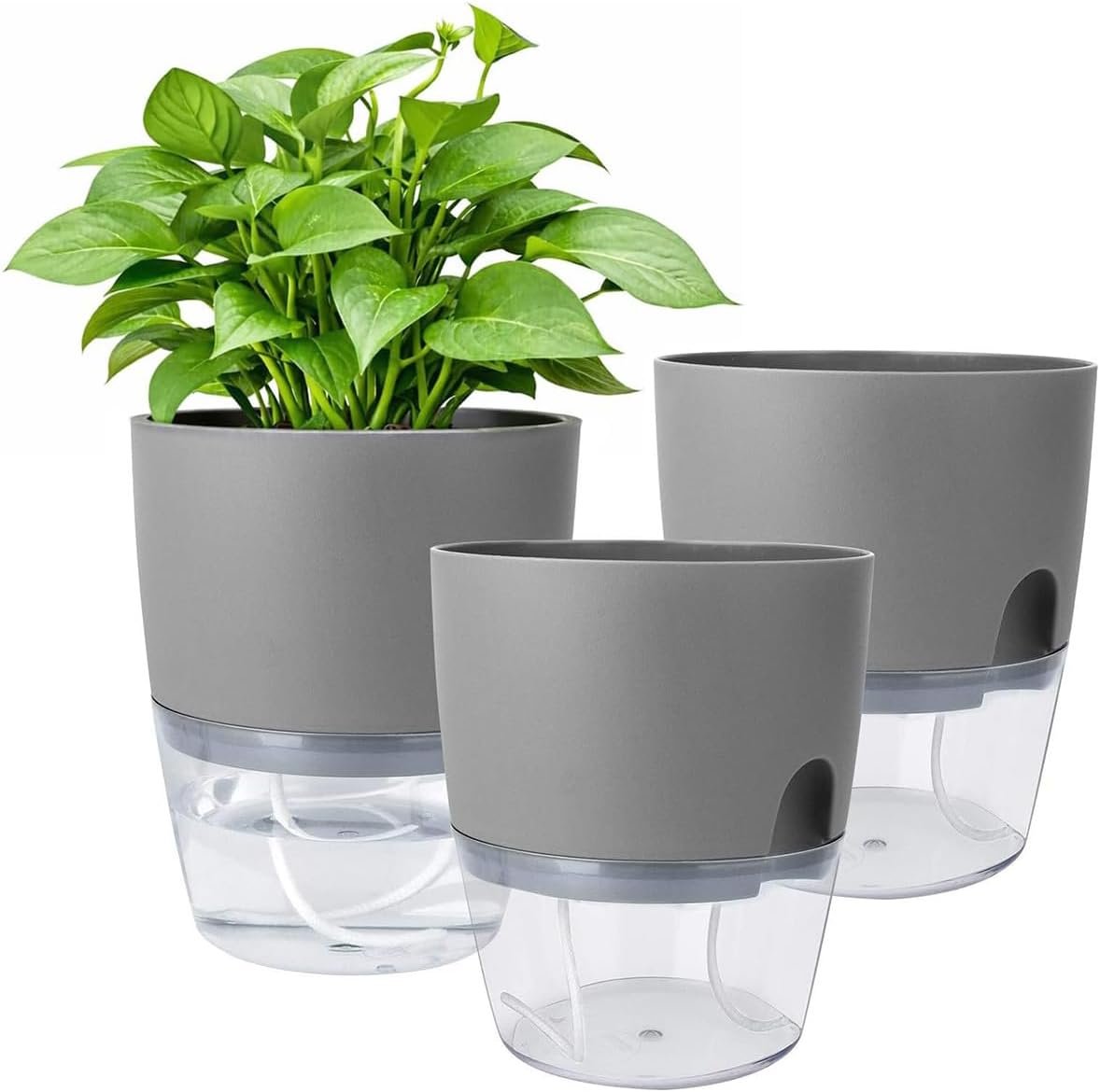 Lot de 3 pots de fleurs à arrosage automatique - 18,2 x 11 x 15,3 cm