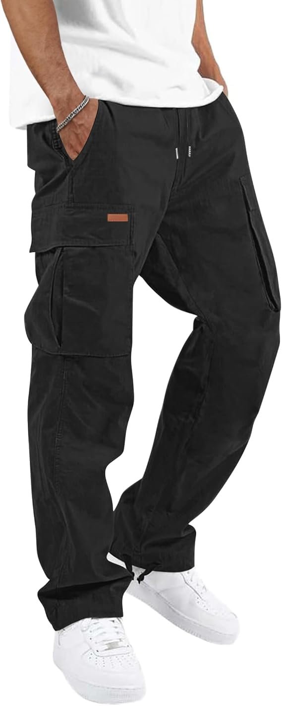 Pantalon Cargo Homme en Coton Souple avec Cordon de Taille et Poches Utilitaires