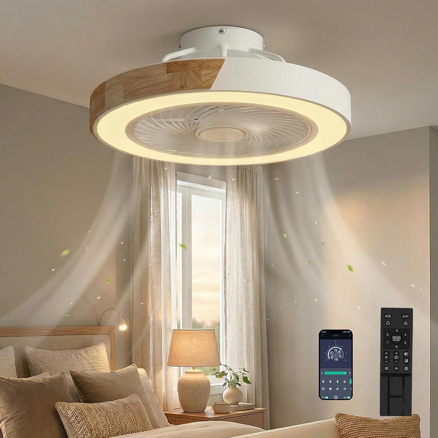 Ventilateur de plafond avec éclairage, 3 températures de couleur et 6 vitesses
