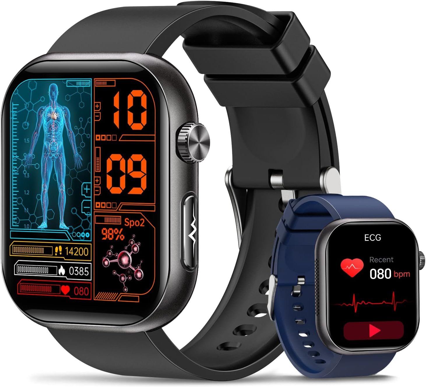 Montre Connectée Homme avec ECG, HRV, Tension Artérielle, 1,97"