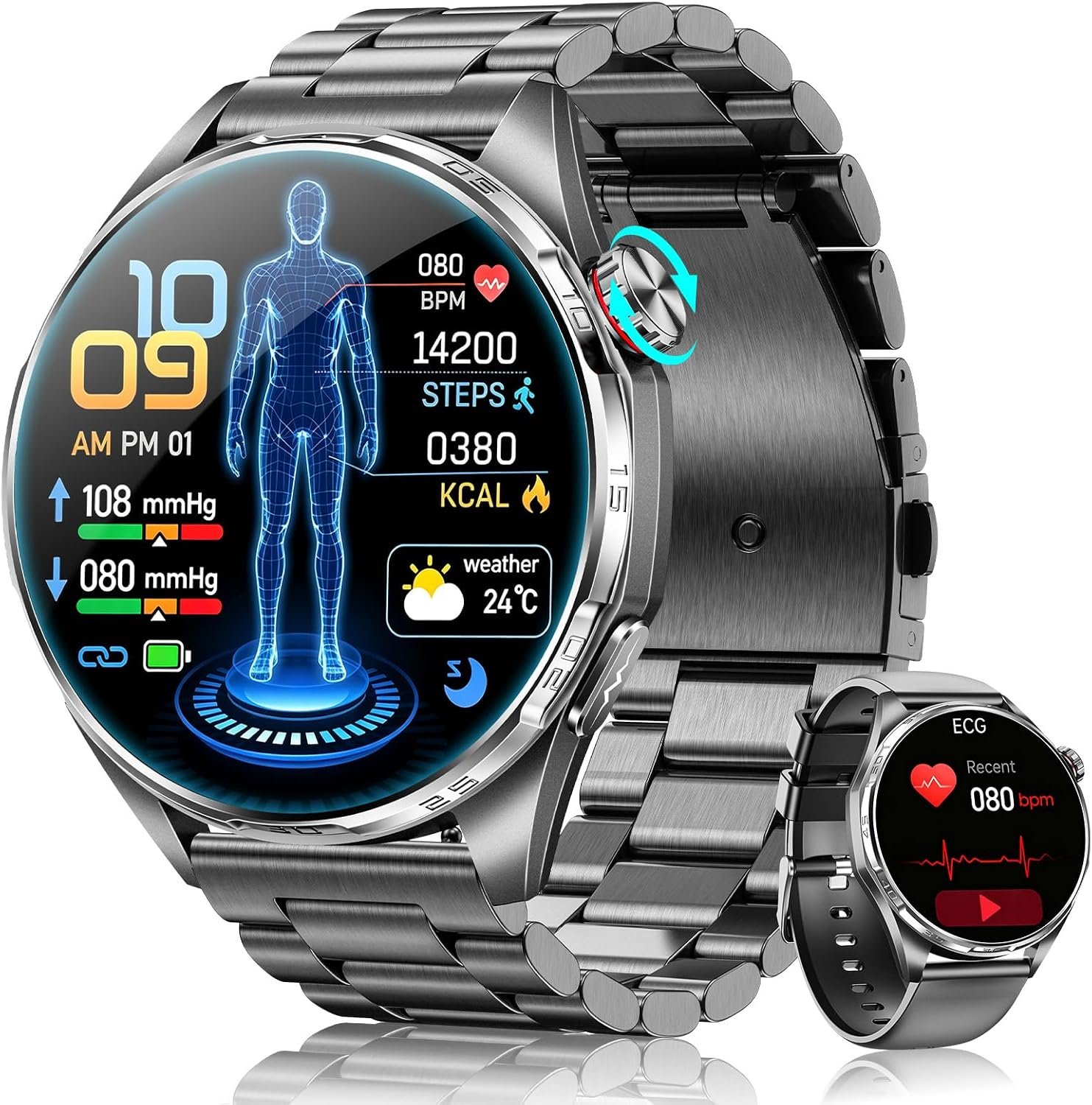 Montre Connectée Homme avec ECG/HRV/IMC , 1.45”