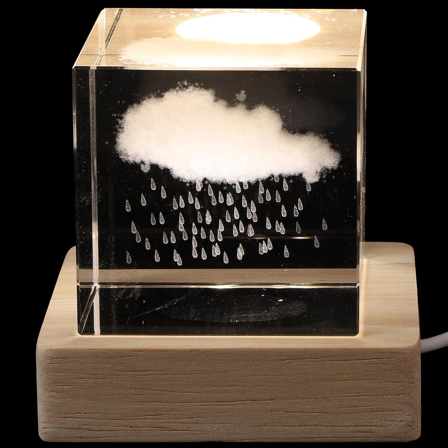Veilleuse Boule de Cristal Cube Base Bois pour Chambre D'garçon et Filles