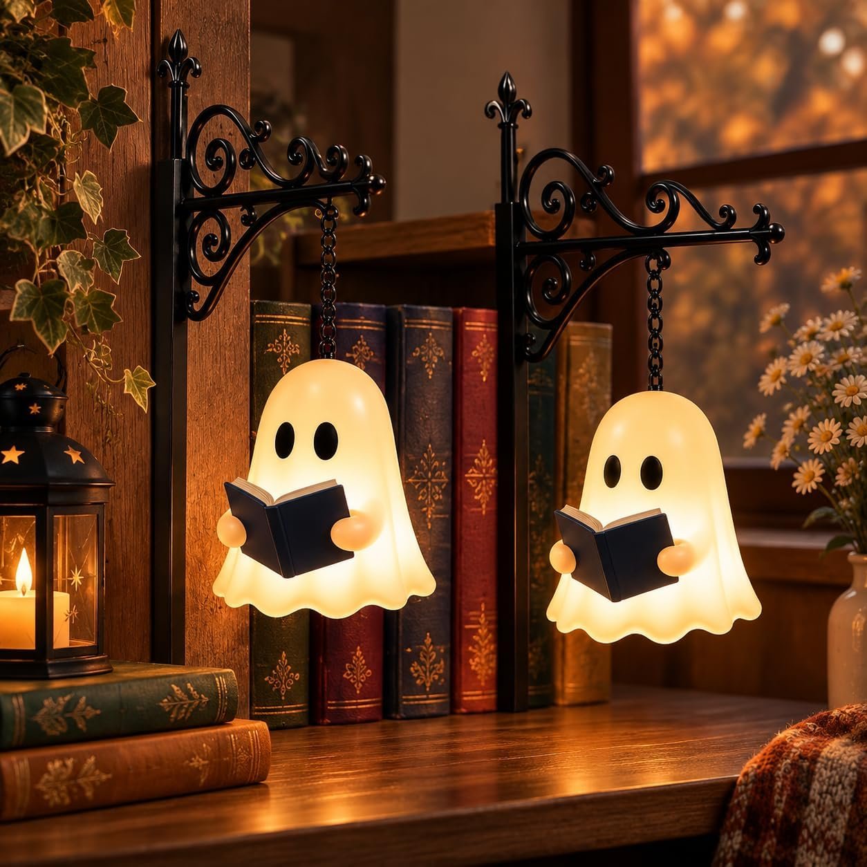 Lot de 2 Lanternes de Bibliothèque Décoratives,Lampe Bibliothèque