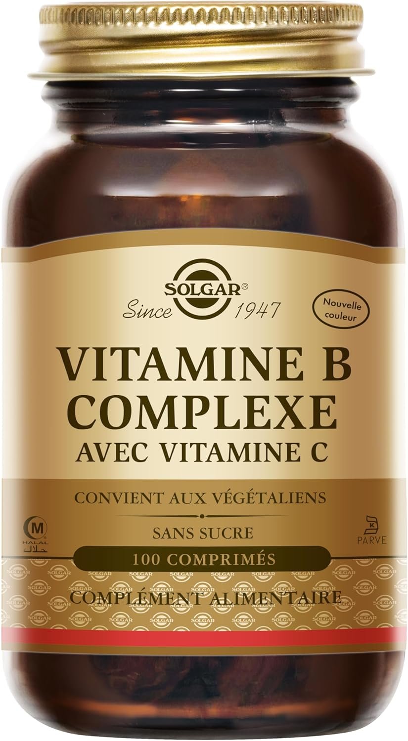 Vitamine B Complexe avec Vitamine C - Réduction Fatigue - Système Nerveux - Multivitamines B1, B2, B3, B5, B6, B8, B9 & B12 avec Vitamine C - Complément Alimentaire - Flacon de 100 comprimés