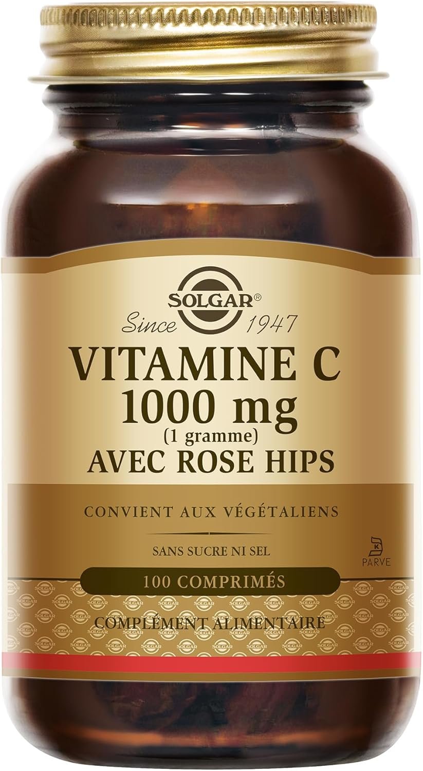 Vitamine C 1000 mg avec Rose Hips - Défenses naturelles - Système immunitaire - Vitalité et énergie - Immunité - Complément Alimentaire - Flacon de 100 comprimés