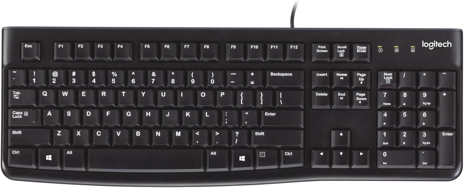 K120 Clavier Filaire pour Windows, USB Plug-and-Play, Taille Standard, Résistant Eclaboussures, Barre D'Espacement Incurvée, Compatible PC, Ordinateur Portable, Français AZERTY - Noir