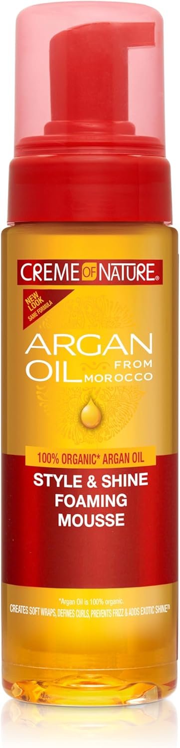 Argan Oil, Mousse Coiffante à l’Huile d’Argan du Maroc, Mousse Cheveux Bouclés, Frisés et Crépus, Produit Coiffant Brillance et Hydratation, Sans Rinçage, Produit Cheveux - 207ml