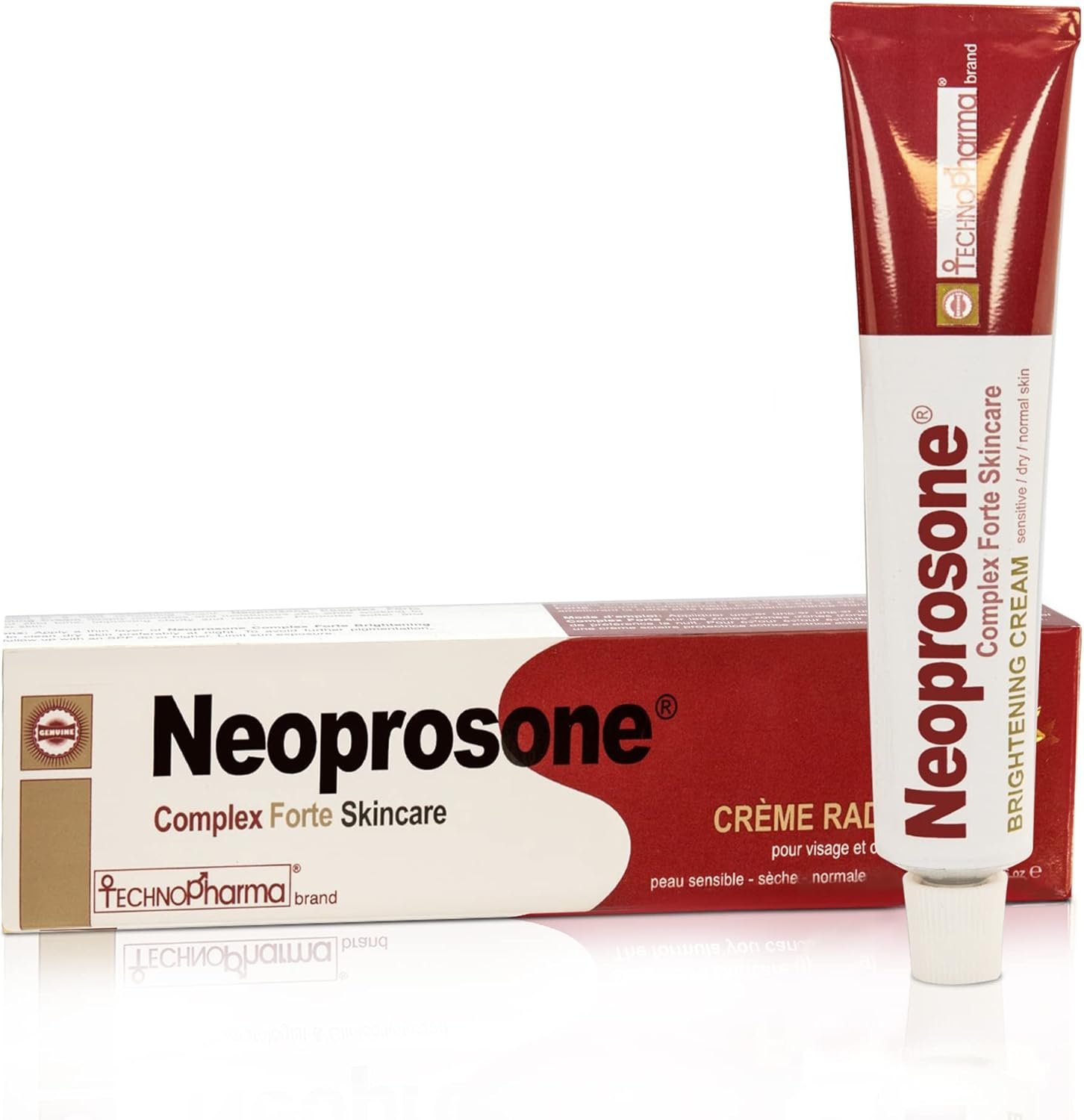 Neoprosone, Crème Éclaircissante pour la Peau | 1,7 fl oz / 50 ml | Atténue les Taches Sombres sur : Visage, Coudes, Genoux, Corps | avec Alpha Arbutin, Acide Lactique, Huile de Ricin