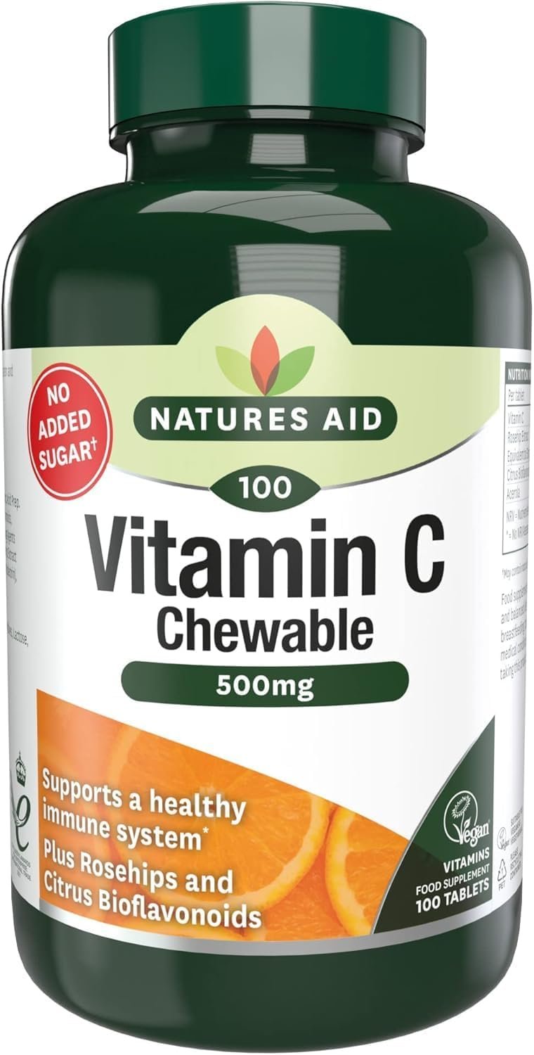 Vitamine C 500 mg à croquer, convient aux végétaliens, 100 comprimés
