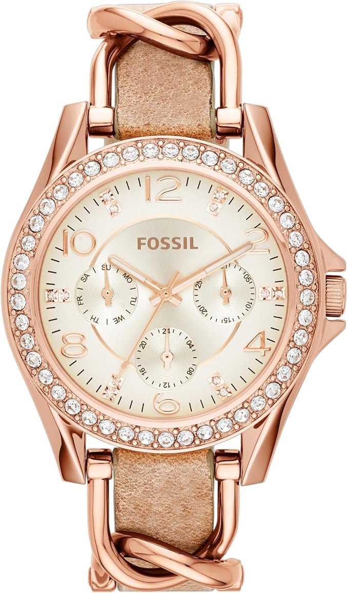 FOSSIL Montre pour Femmes Riley, Mouvement Quartz Multifonctions, boîtier en Acier Inoxydable Or Rose 38 mm avec Bracelet en Acier Inoxydable, ES2811