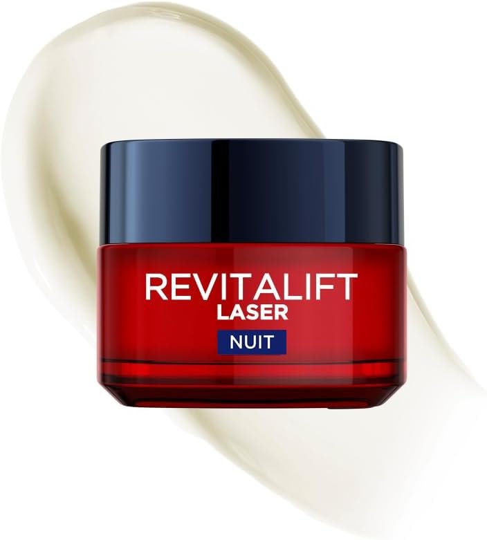 L'Oréal Paris - Crème Masque Nuit Triple Action Anti-Âge - Anti-Rides & Multi-Correction - Enrichi au Pro-Rétinol, à l'Acide Hyaluronique & à la Vitamine C - Revitalift Laser - 50 ml