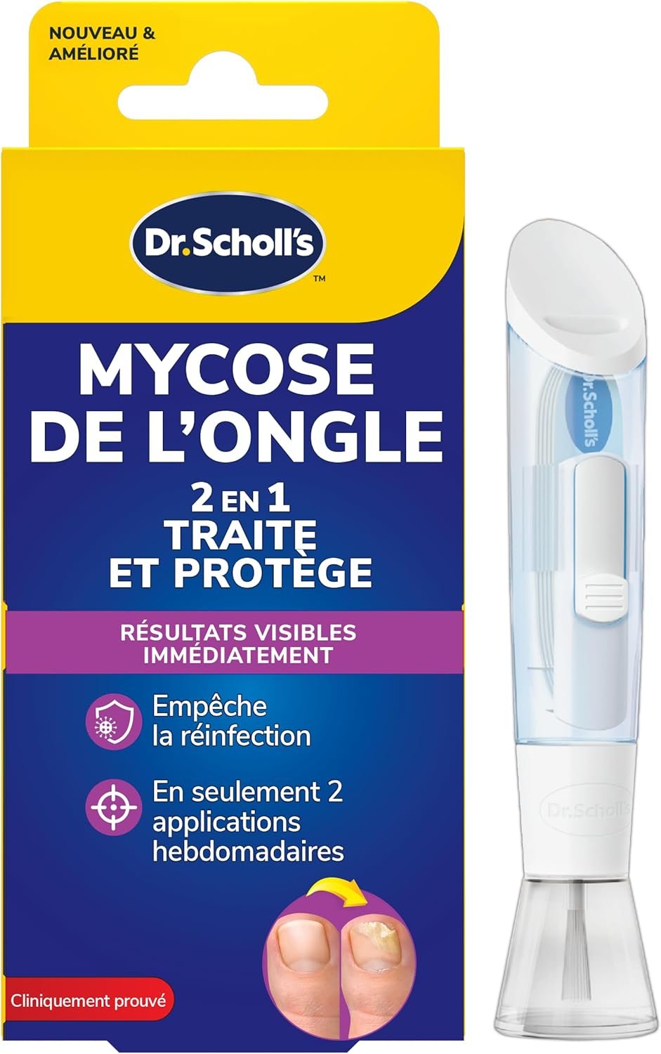 Mycose des ongles 2-en-1 Traitement et Protection - Amélioration immédiate et visible - Facile à utiliser - Efficacité cliniquement prouvée - 3,8 mL