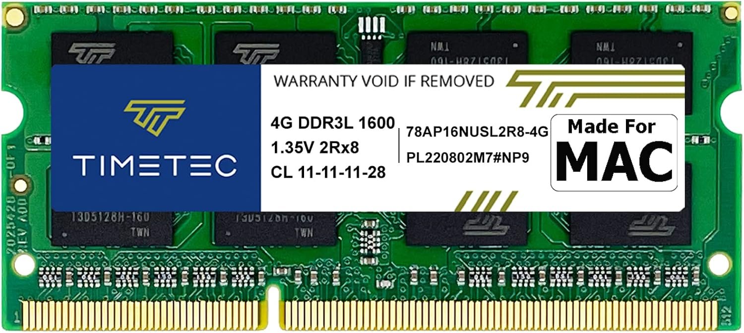 4 Go Compatible pour Apple DDR3L 1600 MHz PC3L-12800 pour Mac Book Pro(début/Fin 2011, mi 2012),iMac (mi 2011, Fin 2012, début/Fin 2013, Fin 2014, mi 2015),MacMini(mi 2011, Fin 2012) RAM Mac