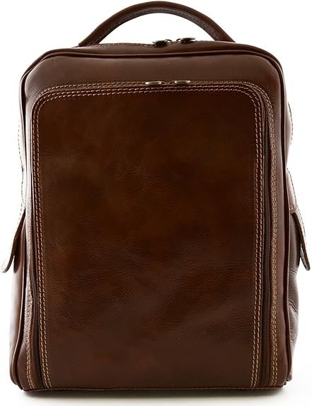 Sac à Dos En Cuir Véritable Pour Homme Avec Poche Frontale Couleur Brun - Maroquinerie Fait En Italie - Sac à Dos