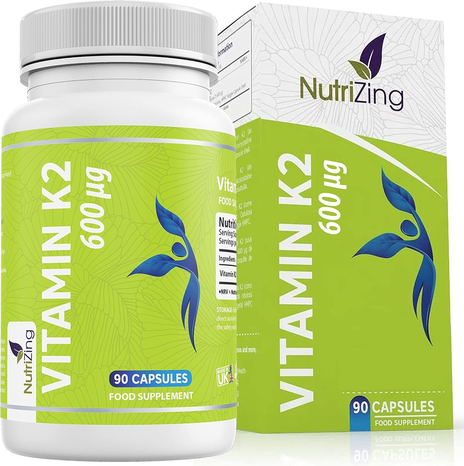 Vitamine K2 MK7 à fort dosage, certifiée - 600 mcg Menaquinone - 90 Gélules - All-trans MK-7 - Sans gluten, sans stéarate de magnésium de NutriZing