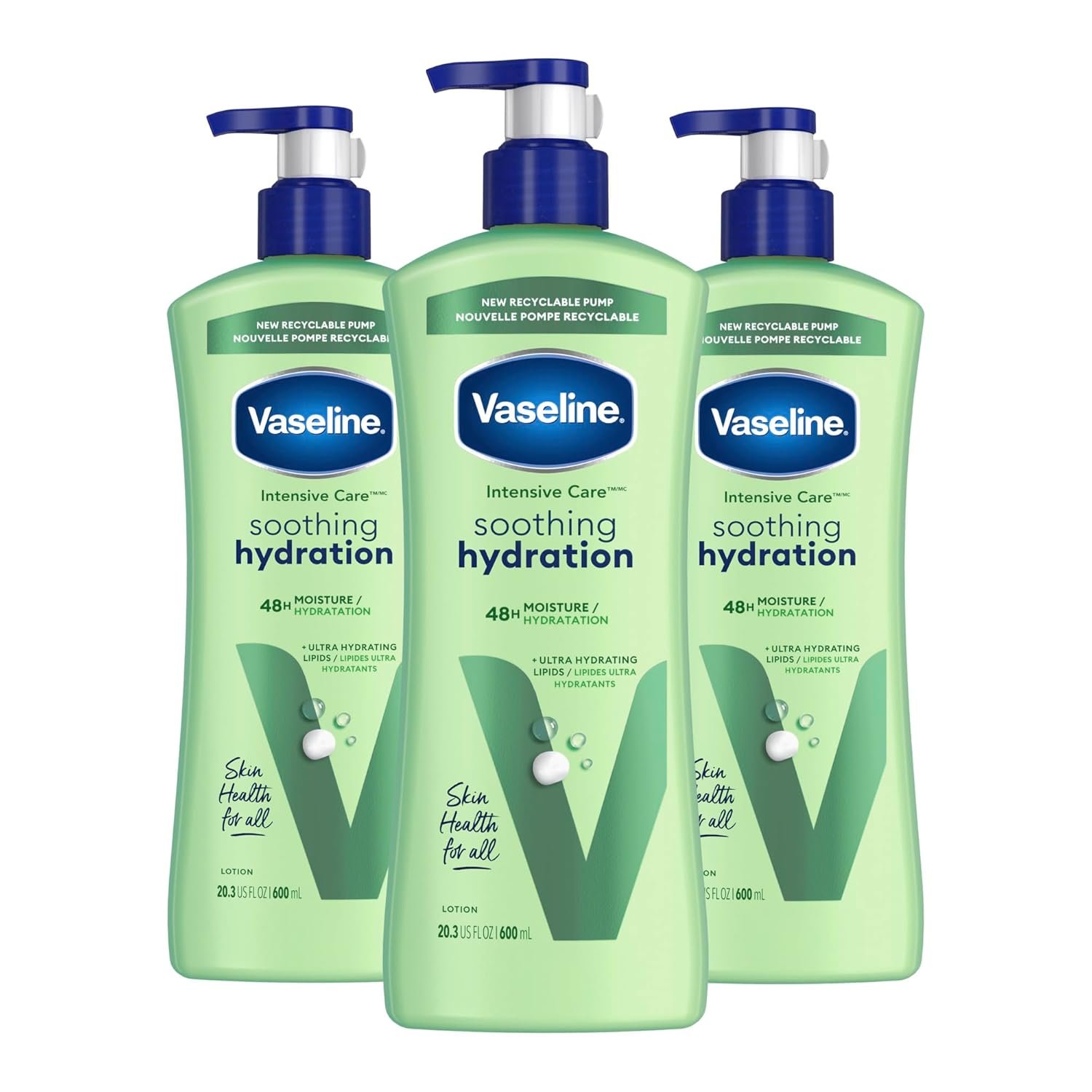 Lotion corporelle Vaseline Intensive Care pour peau sèche Lotion hydratante apaisante fabriquée avec des lipides ultra-hydratants + extrait d’aloès vera à 1 % pour rafraîchir la peau déshydratée 20,3 oz