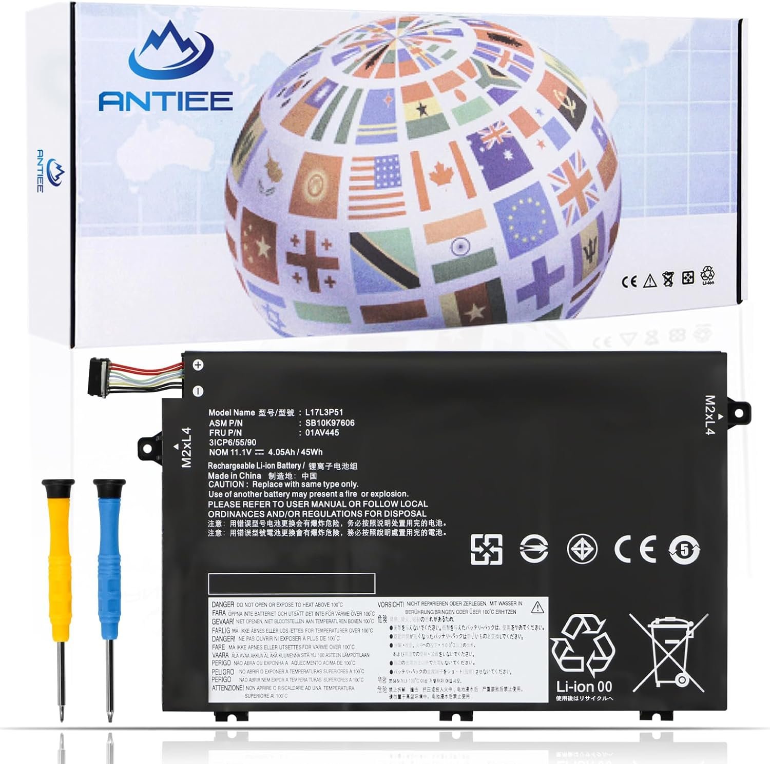 Batterie L17L3P5 11,1 V 45 Wh pour Lenovo ThinkPad E480, E490, E485, E495, E580, E585, E590, E595, E14, E15 – Compatible 01AV445, SB10K97606, SB10K97608, 01AV447, 01AV448, L17C3P51, L17M3P52, SB10K97609