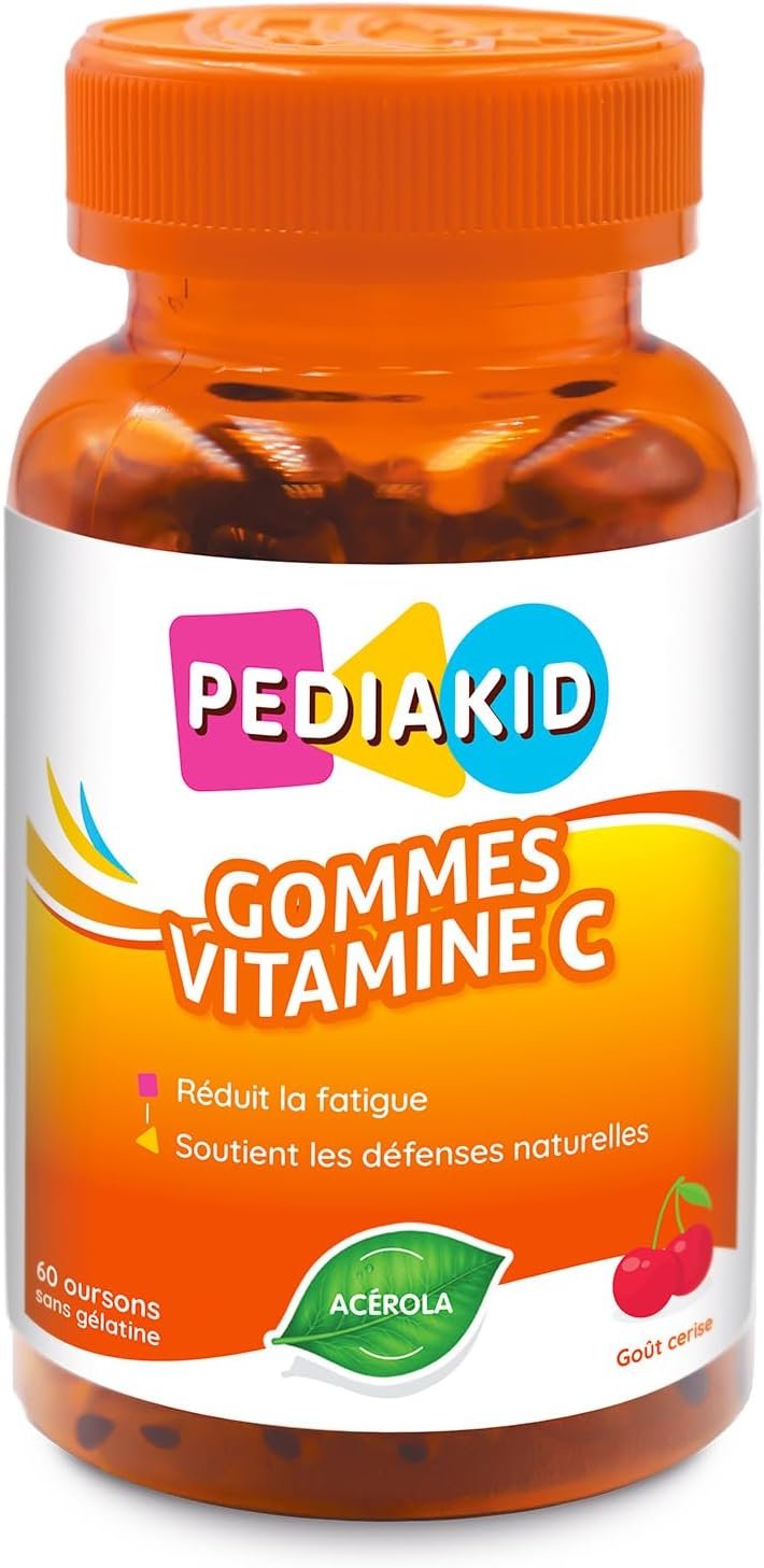 Gommes Vitamine C - Formule Naturelle au Délicieux Arôme de Cerise - Contribue à Réduire la Fatigue - Soutient le Métabolisme Énergétique et les Défenses de l'Organisme - 60 gommes