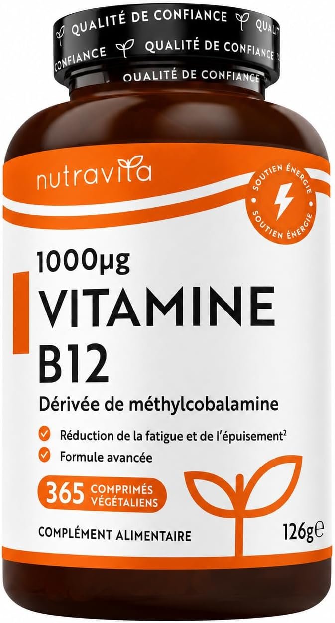 Vitamine B12 Vegan 1000mcg - 365 Comprimés (1 An) - Énergie, Immunité, Fatigue & Globules Rouge - Haut Dose Methylcobalamine - Formule Avancée - Fabriqué au Royaume-Uni