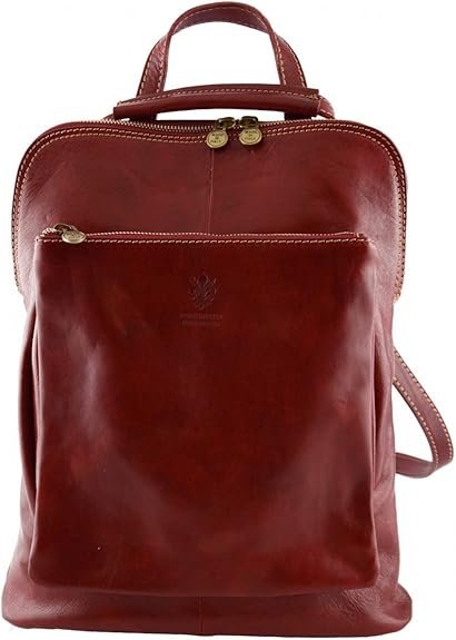 Sac à Dos Et à Bandoulière En Cuir Véritable Couleur Rouge - Maroquinerie Fait En Italie - Sac à Dos