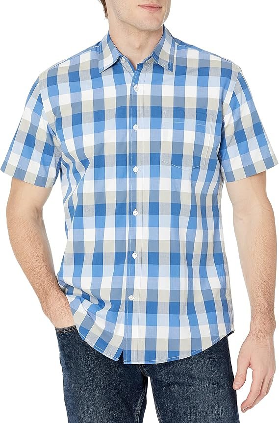 Homme Chemise en Popeline à Manches Courtes Coupe Régulière
