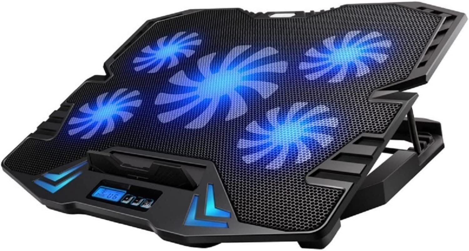 Support de refroidissement pour ordinateur portable – Compatible avec les écrans de 15,6 à 17 pouces, équipé de 5 ventilateurs silencieux avec interrupteur Marche/Arrêt, support ergonomique, idéal pour le bureau et le télétravail