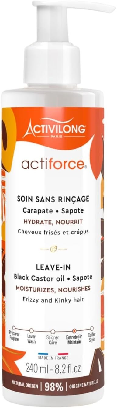 Leave-in Actiforce - Sans Rinçage - Cheveux Frisés Et Crépus - 98 % D'Ingrédients Naturels - Sans Parabène, Ni Silicone, Ni Huile Minérale - Made In France - 240ml