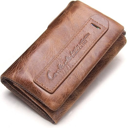 Cuir Double Zipper Voiture Key Case Porte-Monnaie Porte-Monnaie Porte-Monnaie Keychain café