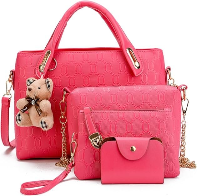 Femmes 4Pcs Sac À Épaule Bandoulière Clutches Pochettes Sac À Main PU Cuir Grand Fourre-Tout + Bourse + Sac à Bandoulière + Titulaire de la Carte