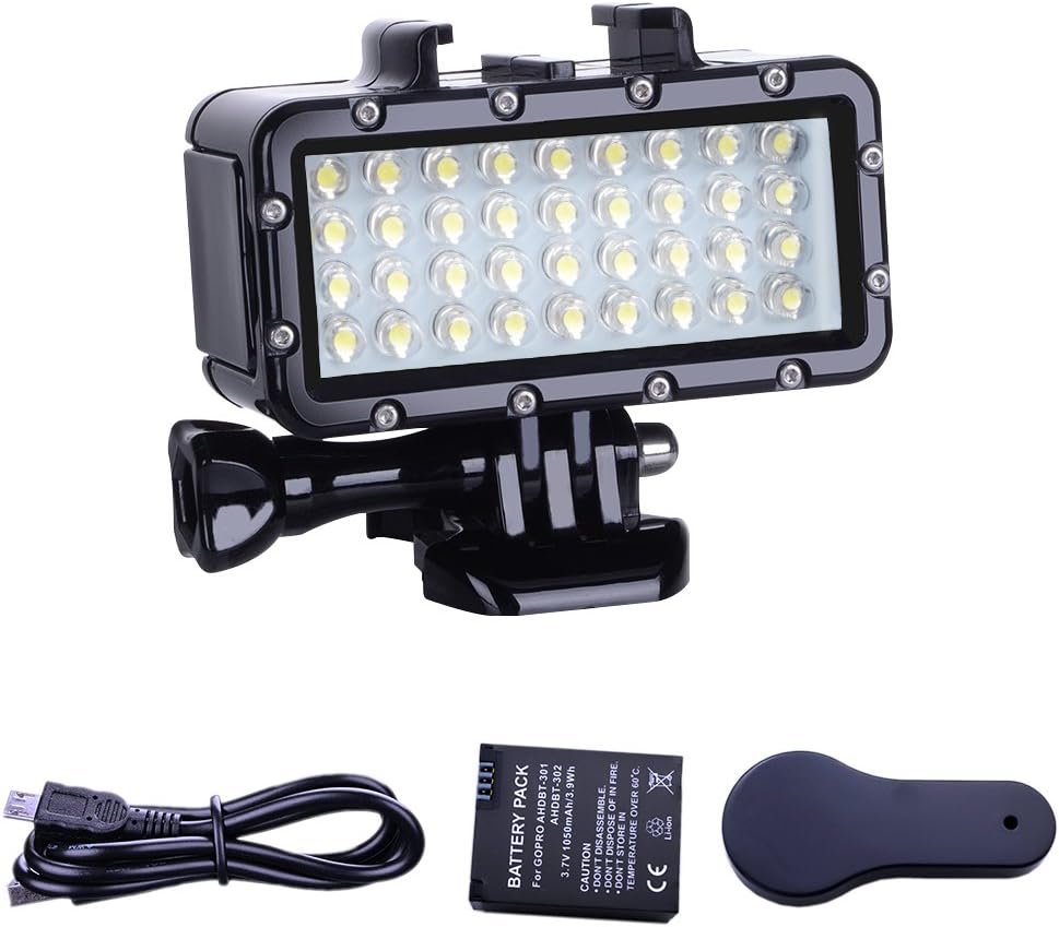 Phares de plongée, phares sous-marins, DEL étanches, lampes vidéo, étanches 45 mètresCompatible avec les autres caméras d'action de Gopro hero 13/hero 12/hero 11/10/9/8/7/6/5/4/3/3+