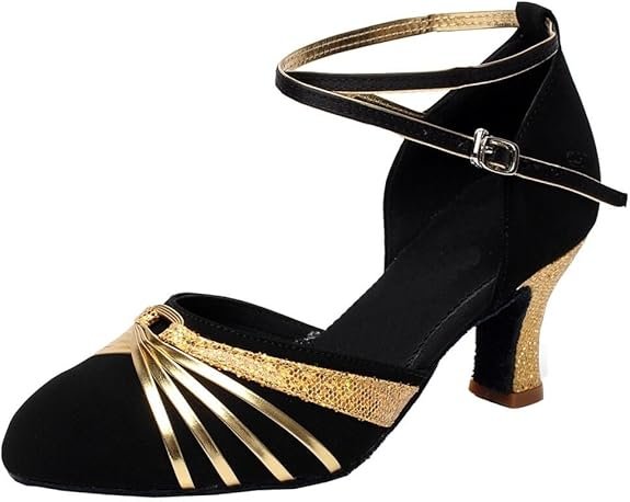 Talon Noir Satiné Doré 7 Cm